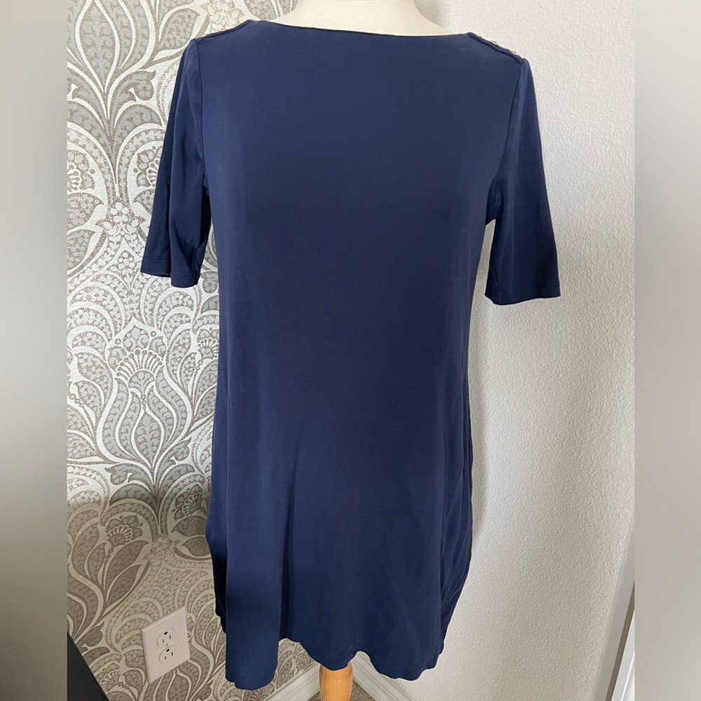 Jones New York Navy Short Sleeve Cotton T-Shirt Dress Size small
